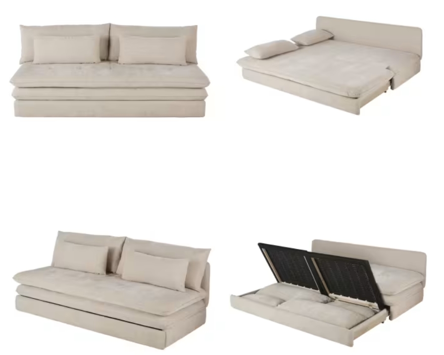 Clio - Canapé convertible 2/3 places en tissu recyclé beige avec coffre de rangement 599,00 € chez Maisons du Monde 