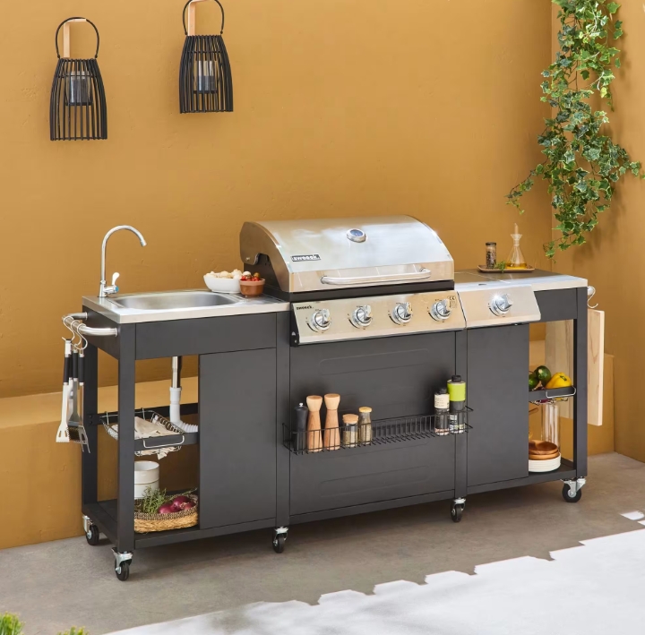 D'artagnan - Barbecue au gaz cuisine extérieure 5 brûleurs évier planche