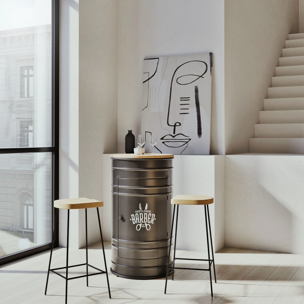 Meuble de bar en métal noir et sapin&nbsp;massif