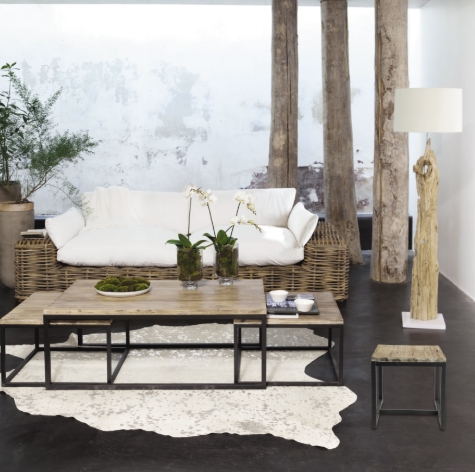 Style bord de mer Lampadaire avec abat-jour en coton ivoire 