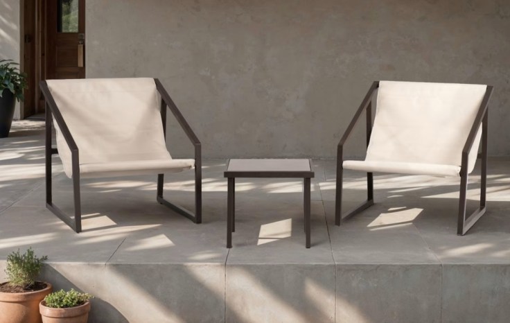 MORELIA - Ensemble bistro de jardin 2 places beige textilène premium
