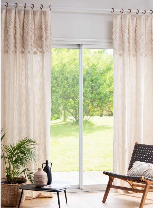 NAZIMA - Rideau à œillets en coton tufté beige à l'unité 105x240