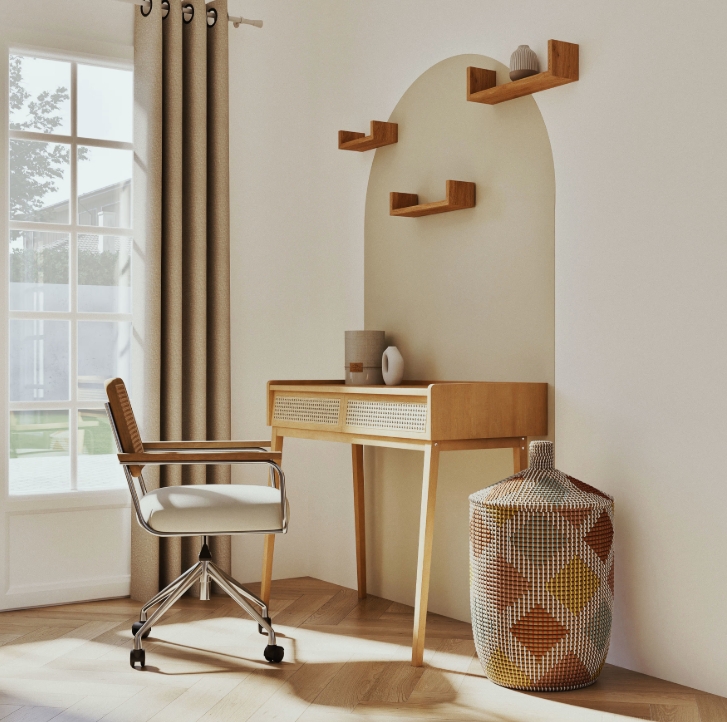 Comment ne pas craquer pour le bureau vintage 2 tiroirs en pin et cannage en rotin SUZELLE ? Son design épuré avec ses pieds fins et obliques apporte une touche déco inattendue pour un meuble de bureau qui trouvera sa place dans tous types d'intérieur. Ce bureau a aussi un côté pratique avec ses 2 grands tiroirs sublimés d'un cannage en rotin où ranger vos affaires de bureau. En optant pour une chaise du même style, vous aurez tout bon !