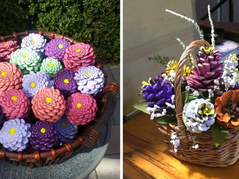 idées DIY en couleurs avec des pommes de&nbsp;pin