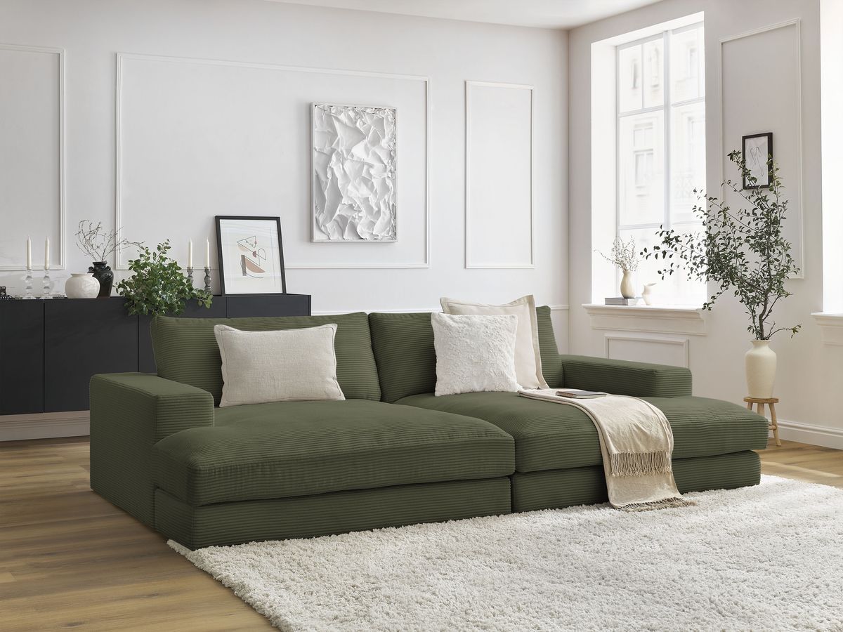 Canapé droit fixe 4 places compact LEONARD assise profonde velours côtelé Bobochic Paris