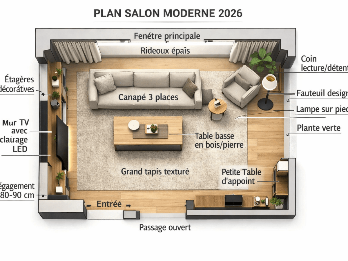 aménagement pour un salon moderne (style minimaliste et&nbsp;chaleureux)